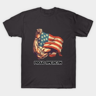 Proud american, biceps, american flag, bodybulding T-Shirt